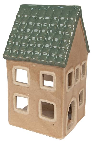 Teelichthalter Haus Rotterdam Braun - Porzellan - 8 x 15 x 8 cm