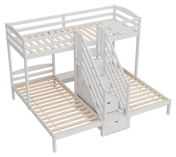Etagenbett Terra Ⅰ Weiß - Holzwerkstoff - Massivholz - 240 x 163 x 240 cm
