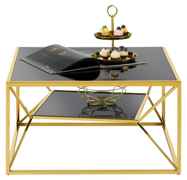 Couchtisch ANGEL II Schwarz - Gold - Glas - Metall - 70 x 38 x 70 cm