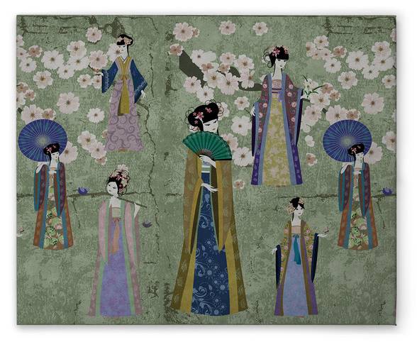 Leinwandbild Kimono 1 Grün - Textil - 50 x 40 x 2 cm