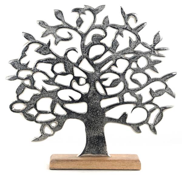 Skulptur  Lebensbaum Albero Silber - Massivholz - 38 x 37 x 8 cm