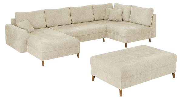 Wohnlandschaft und Hocker Sindre Beige - Ecke davorstehend links