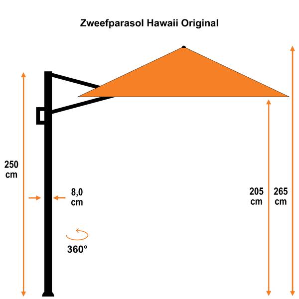 Zweefparasol Hawaii Original 3 delig grijs - polyester - 300 x 265 x 300 cm