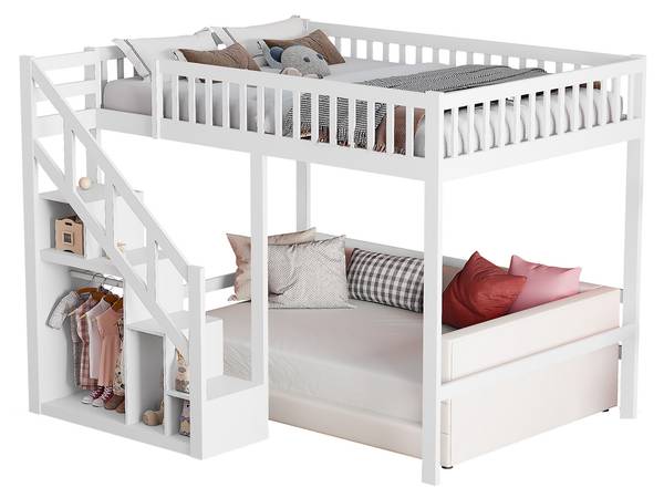 Etagenbett Kinderbett HLSO Weiß - Massivholz - 132 x 161 x 204 cm