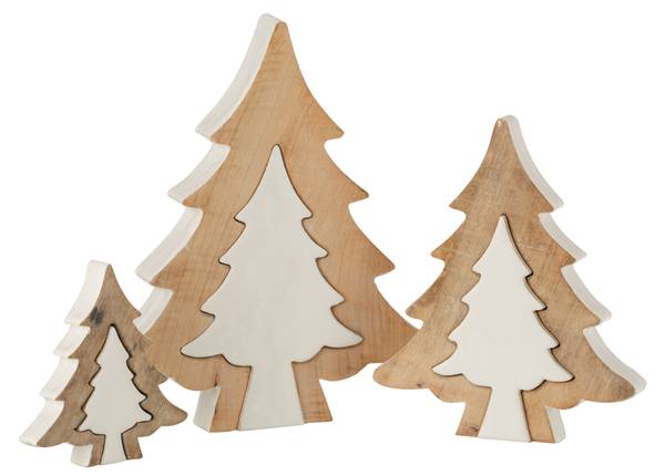 Dekoration Weihnachtsbaum Puzzle Weiß - Massivholz - 26 x 4 x 30 cm