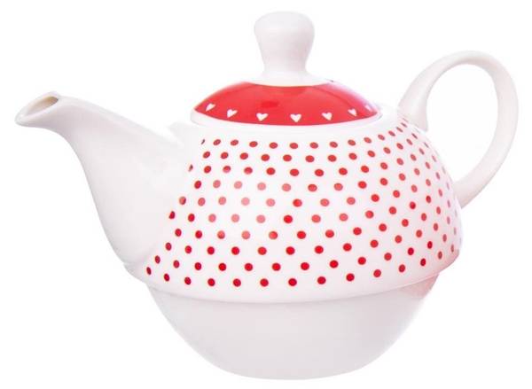 Teekanne mit Tasse 3-tlg. Set Rot - Weiß - Porzellan - 16 x 15 x 17 cm