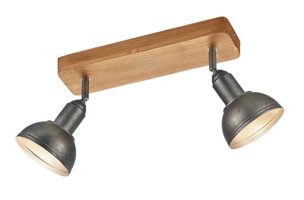 LED Deckenleuchte Holz 2 flammig Silber Braun - Grau - Metall - Massivholz - 33 x 21 x 12 cm