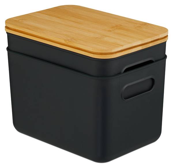 Aufbewahrungsbox mit Deckel 2er Set Schwarz - Hellbraun