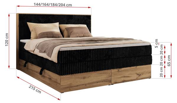 Boxspringbett WOOD CLASSIC KING Grauspiegel - H3 - Liegefläche Breite: 180 cm