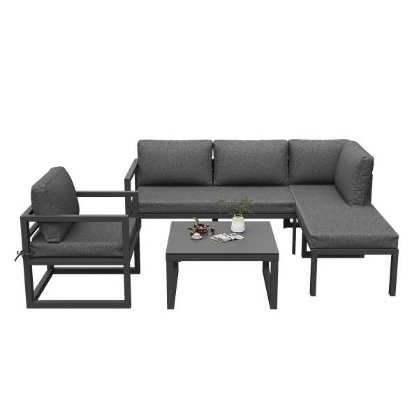 Ensemble jardin corde 4-pce Phanes Ⅳ Gris - Polyester - Tissu - Fer - Verre de sécurité - 122 x 78 x 184 cm