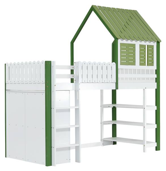 Hausbett Screxits Grün - Weiß - Holzwerkstoff - 81 x 209 x 245 cm