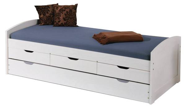 Einzelbett mit unterem Ausziehbett und Weiß - Massivholz - 195 x 63 x 98 cm