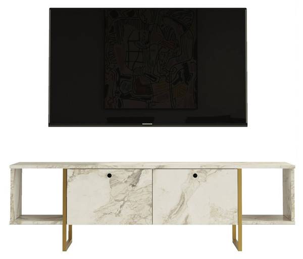 Fernsehschrank Adalberta Weiß - Massivholz - 160 x 48 x 40 cm