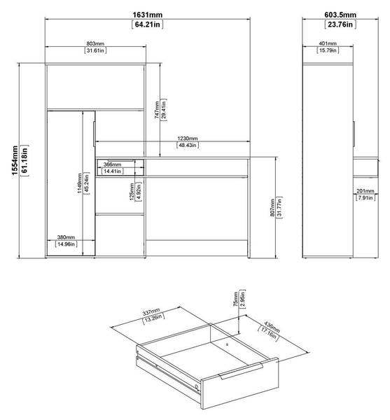 Bureau FUNCTION zwart - plaatmateriaal op houtbasis - 61 x 156 x 163 cm