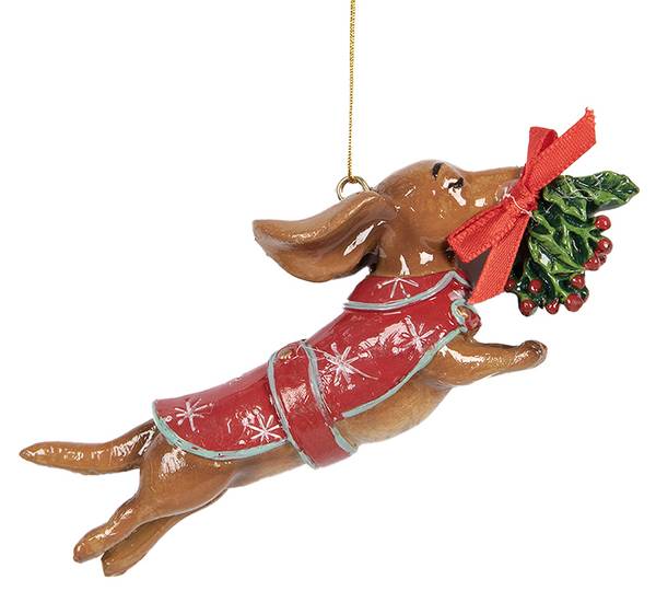 Kersthanger Hond MC665632 bruin - kunststof - 2 x 4 x 12 cm