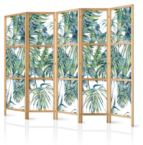 Paravent Monster Blätter 5-tlg Grün - Weiß - Holzwerkstoff - Textil - 225 x 172 x 172 cm