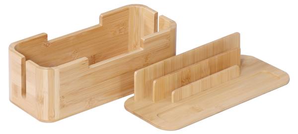Kabelbox mit Handyhalter Bambus Braun - Holzverbundwerkstoff - 30 x 16 x 13 cm