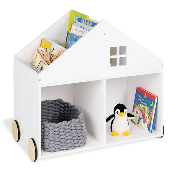 Spielzeugkiste mit Rollen Hus Weiß - Massivholz - 75 x 69 x 40 cm