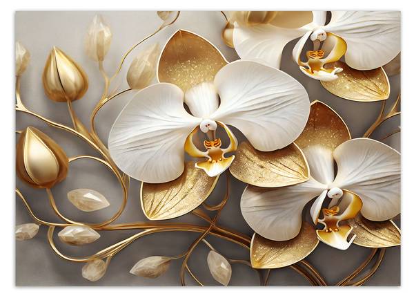 Papier peint, Orchidée glamour or 200 x 140 cm