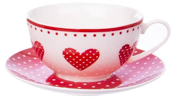 Teekanne mit Tasse 3-tlg. Set Rot - Weiß - Porzellan - 16 x 15 x 17 cm