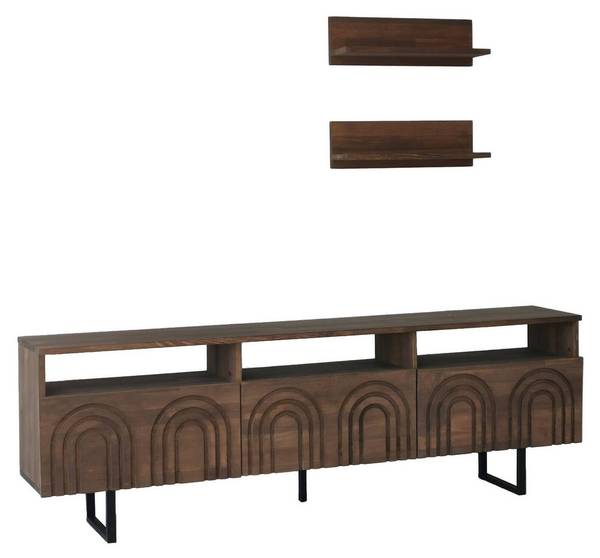 Meuble TV Barbania Marron - Bois massif - 170 x 40 x 30 cm