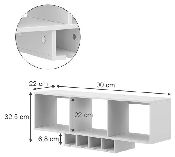 Wijnglasrek Vin 50139 wit - plaatmateriaal op houtbasis - 90 x 22 x 33 cm