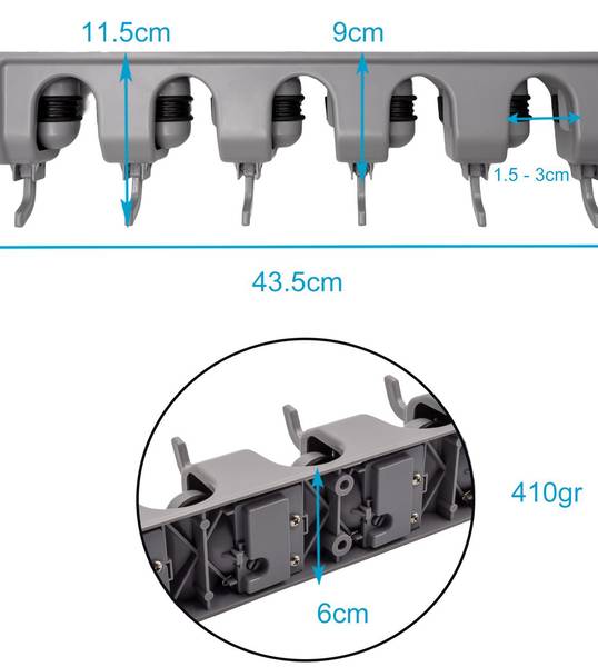 Gerätehalter Gustav Grau - Kunststoff - 12 x 7 x 43 cm