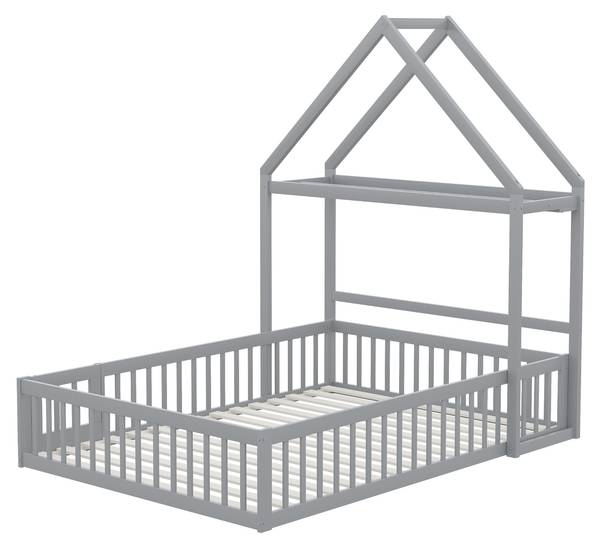 Kinderbett SafeHomey Ⅰ Grau - Holzwerkstoff - 154 x 198 x 205 cm