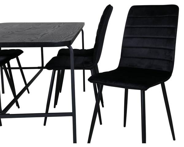 Essgruppe Uno + Windu (7-teilig) Schwarz - Samt - 200 x 74 x 90 cm