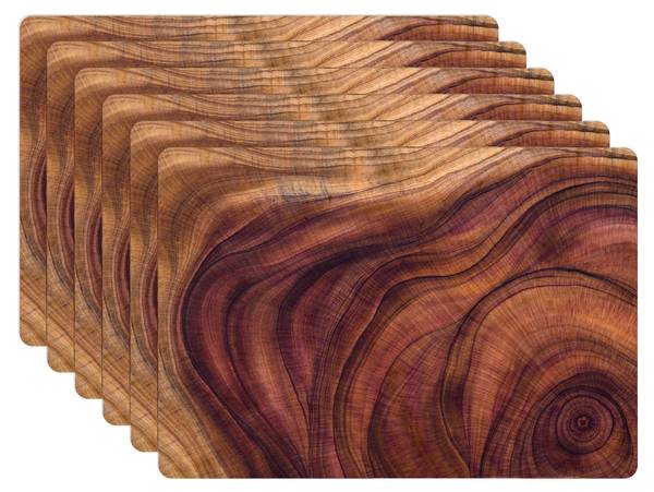 PLATZSETS Holzmaserung 6er-Set Braun - Vinyl - 45 x 30 x 1 cm