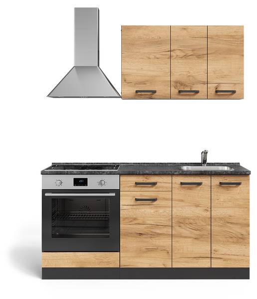 Singleküche R-Line 56467 Anthrazit - Eiche Dekor