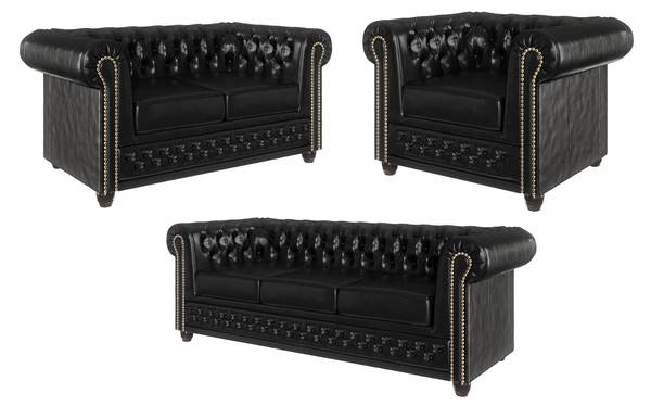 Chesterfield-Set Perry - Schlaffunktion Schwarz