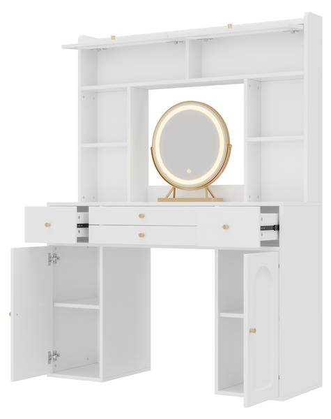Schminktisch LucyGLOW mit Spiegel VI Weiß - Holzwerkstoff - 40 x 160 x 120 cm