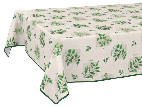 Wachstuchtischdecke Kräuter mit SAUM Tiefe: 100 cm