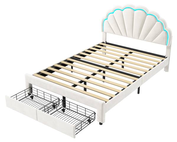 Polsterbett Kinderbett LPO2 Weiß - Metall - Massivholz - 141 x 112 x 201 cm