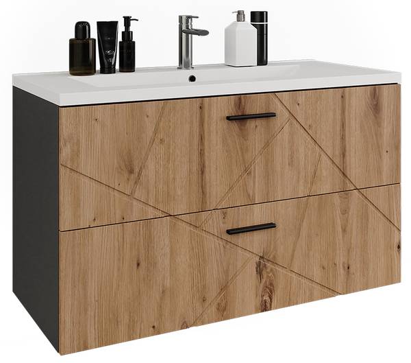 Badkamermeubelset Irma 56322 set van 2 antracietkleurig - eikenhouten look