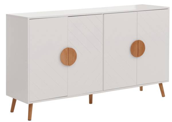 Sideboard N89 Weiß - Holzwerkstoff - Holz teilmassiv - 150 x 88 x 40 cm