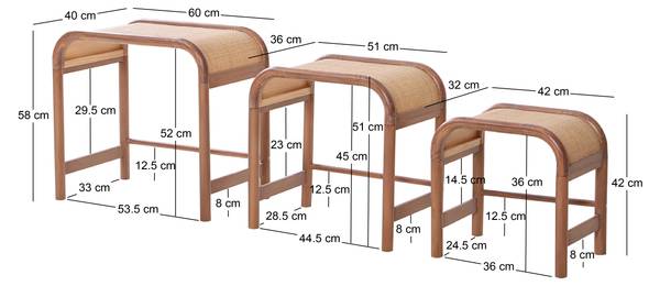 Couchtisch JOVIK 3er Set Braun - Massivholz - 60 x 58 x 40 cm