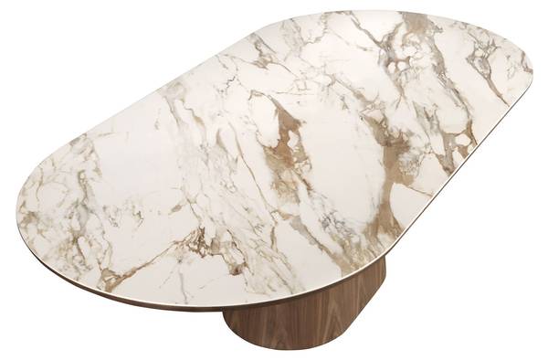 Esstisch 1173 Gelb - Walnuss - Marmor - 240 x 76 x 120 cm