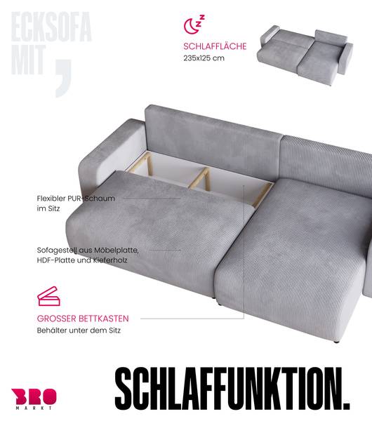 Ecksofa mit Schlaffunktion PUMI XL Schwarz