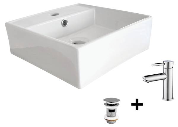 Aufsatzwaschbecken-Set NINO 3-teilig Weiß - Keramik - 38 x 13 x 38 cm