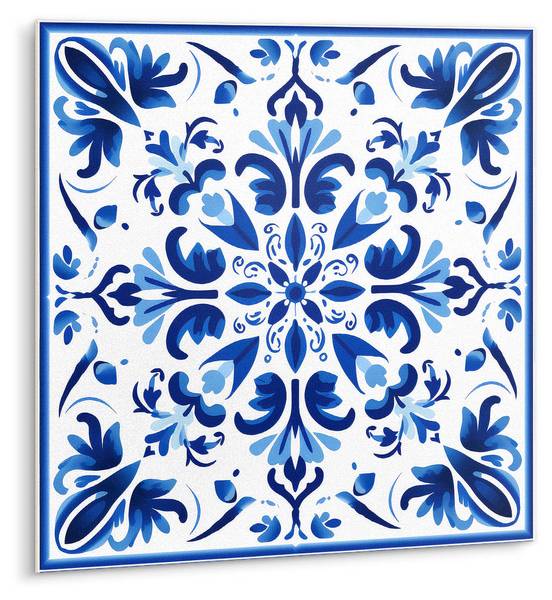 Selbstklebende Fliesen (9 St.) Ornament Blau - Polyester PVC - 30 x 30 x 1 cm