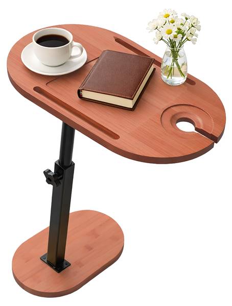 Bijzettafel bamboe verstelbaar zwart - bruin - staal - 40 x 82 x 22 cm
