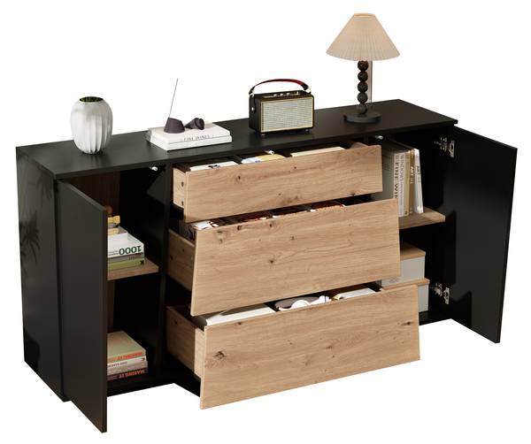 Sideboard Philotes Ⅵ Schwarz - Braun - Holzwerkstoff - 140 x 70 x 35 cm