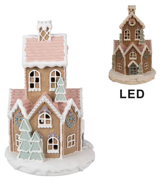 Lebkuchenhaus mit LED Dorsten Braun - Kunststoff - 21 x 33 x 21 cm