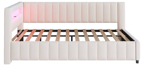 Gestoffeerd Bed Metis Ⅲ beige - velours - grenenhout - staal - 148 x 82 x 200 cm