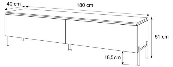 Wohnwand AURORA II mit Beinen Schwarz - Holzwerkstoff - 180 x 51 x 40 cm