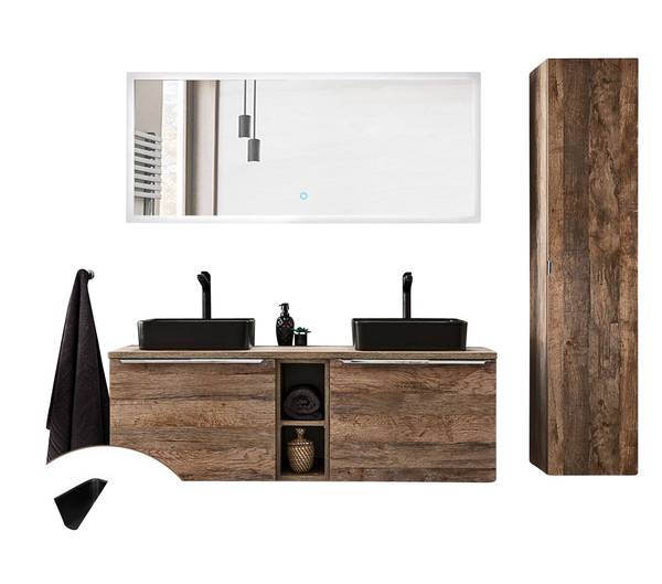 Badmöbel-Set PUEBLA-56-158 8er-Set Braun - Holzwerkstoff - 190 x 200 x 46 cm