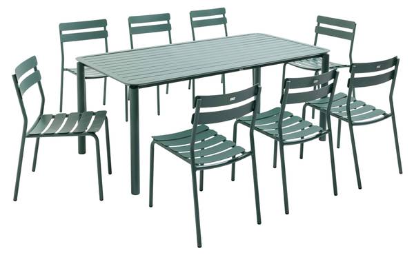 Terrassentisch und 8 Stühle Almada Grün - Metall - 92 x 75 x 185 cm