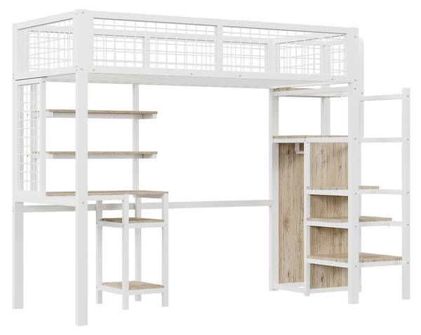 Hochbett Minerva V Weiß - Stahl - 95 x 180 x 249 cm